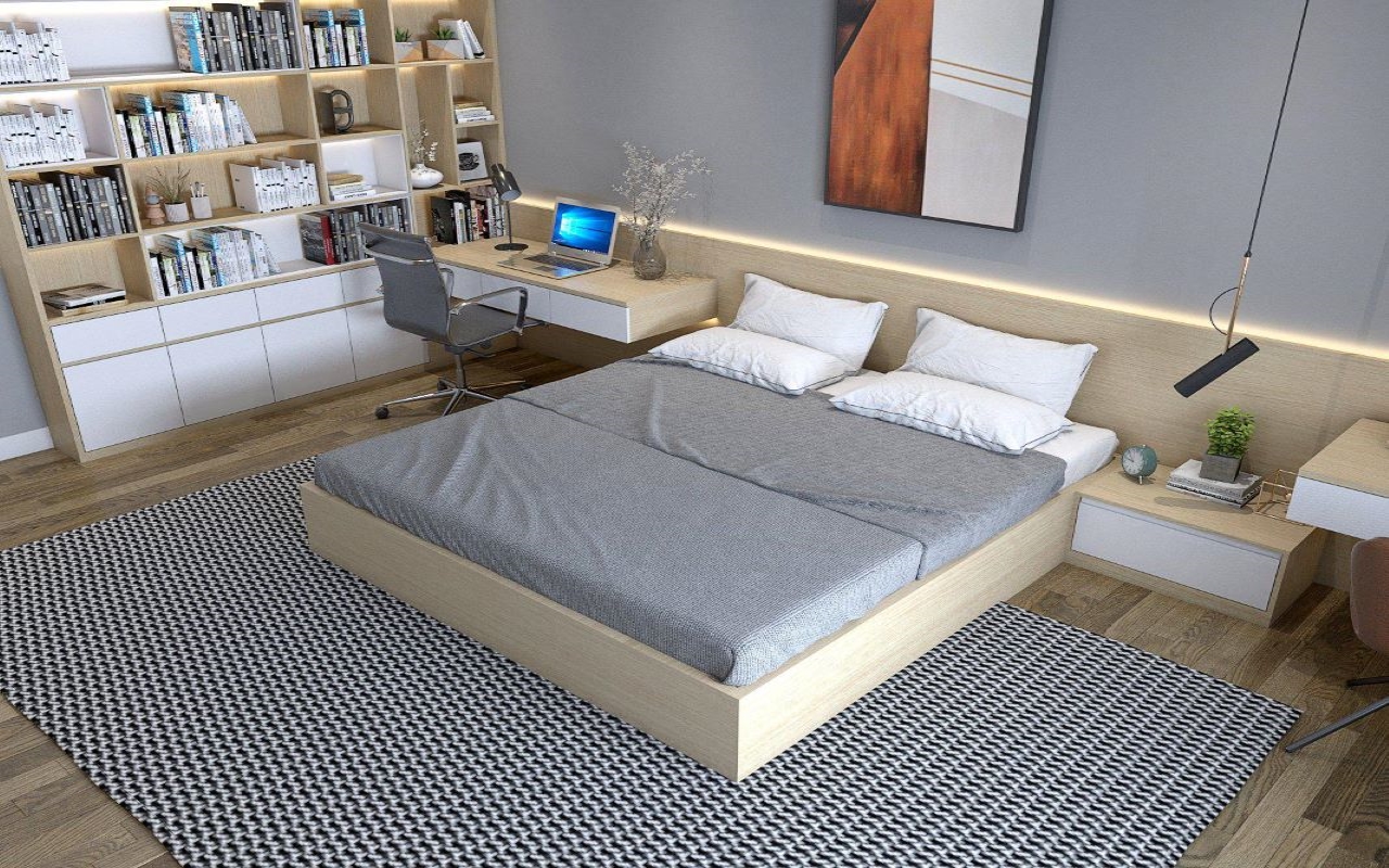 Phòng ngủ hiện đại gam màu trung tính, nhẹ nhàng NDHM – PN139