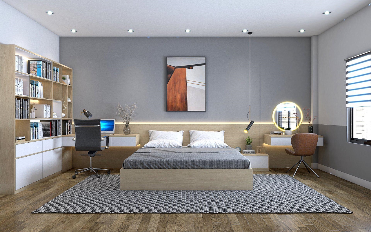 Phòng ngủ hiện đại gam màu trung tính, nhẹ nhàng NDHM – PN139