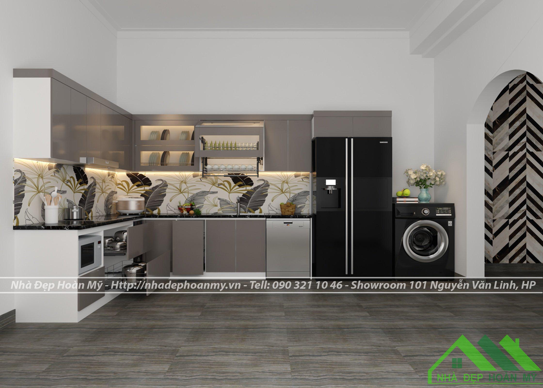 Tủ bếp nhựa phủ Acrylic bền đẹp, hiện đại NDHM - PB113