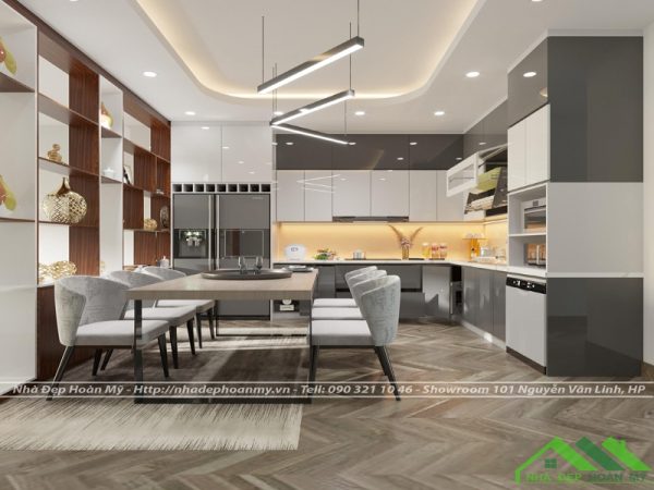 Tủ bếp nhựa kịch trần phủ Acrylic sáng bóng hiện đại, sang trọng NDHM - PB359