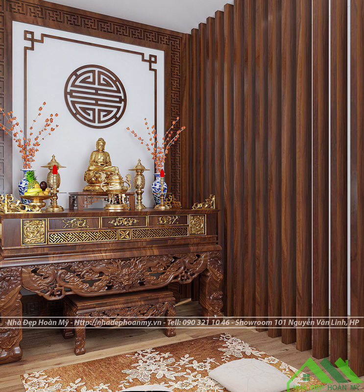 Mẫu phòng thờ Phật tại gia đẹp, sang trọng PT006