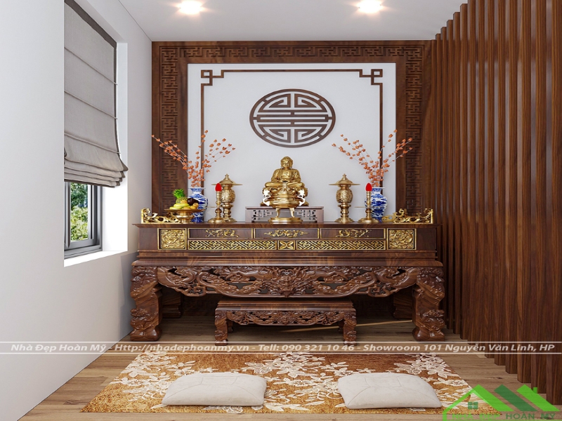 Mẫu phòng thờ Phật tại gia đẹp, sang trọng PT006