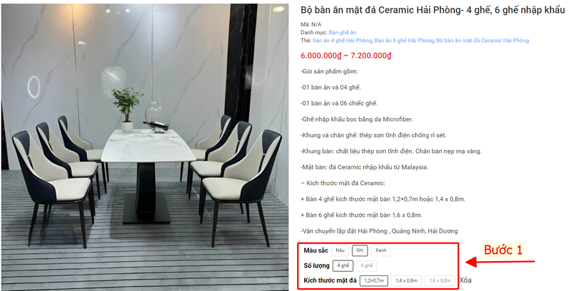 hướng dẫn đặt mua online bàn ghế ăn