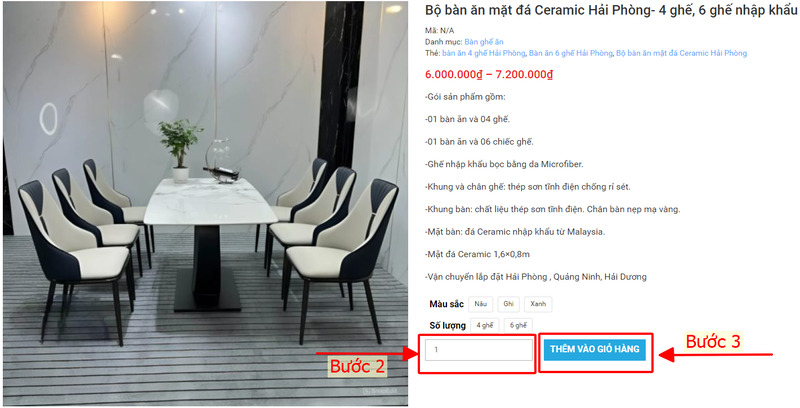 hướng dẫn đặt mua online bàn ghế ăn